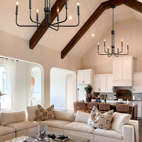 Black 6 Light Chandelier For Dining Room Dope Modern Farmhouse Industrial Candlestick Ceiling Hanging Light Fixture Over Table