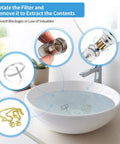 Image showing Rock Solid Two Pack Bathroom Sink Stopper and Pop Up Drain Strainer extracting jewelry from sink, fitted with clog proof filter.