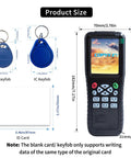 X100 RFID Reader Writer All In One Multi Frequency Copier for Access Control System with keyfobs and card dimensions