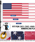 All American Outdoor Flag Kit With Heavy Duty 5 Ft Aluminum Pole 3x5 Ft Embroidered US Flag No Tangle Spinning Rings display diagram