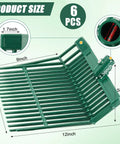 Six Pack ABS Plastic Manure Fork Heads With 18 Tines For Gardening And Horse Stall Cleanup Replacement Pitchfork Heads Includes Screws And Nuts Durable And Stable Olive showing dimensions and details.