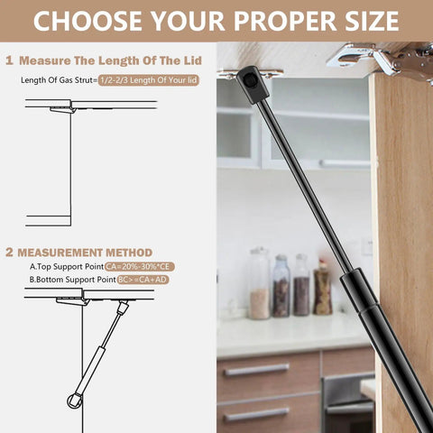 Measurement guide for 12 Inch 24 Lb 107 N Gas Shock Strut Lift Support For Tool Box Truck Cap Camper Shell Topper Rear Window RV Cabinet