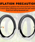 Two Pack 27.5 Inch Self Sealing Bicycle Inner Tubes With AV32mm Schrader Valve shown with inflation precaution