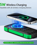 Beast 49800mAh Solar Power Bank with Wireless Charging 22W Fast Charge, showing phone being charged wirelessly on power bank