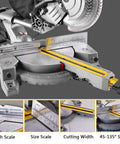Professional Sliding Miter Saw Built Different For Smooth Panel Cuts And Rock Solid 1800 Watt Power For Cutting Wood Steel Aluminum At Precise Adjustable Angles Up To One Hundred Thirty Degrees with scales and adjustable settings