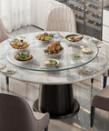 Tempered Glass Lazy Susan Turntable For Dining Table, 360 Degree Ultra Smooth Quiet Spin, Six Wheel Rotating Tray Centerpiece