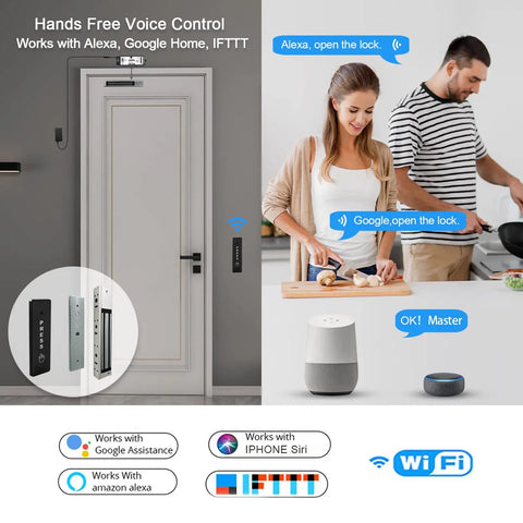 Smart Magnetic Door Lock Kit with 2.4GHz Wireless WiFi, 400lb Holding Force, Alexa and Google Home Voice Control