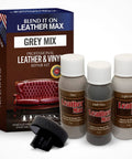 Top Shelf Gray Mix Leather And Vinyl Repair Kit with three shades for sofas, boats, and car seats, includes foam applicator.