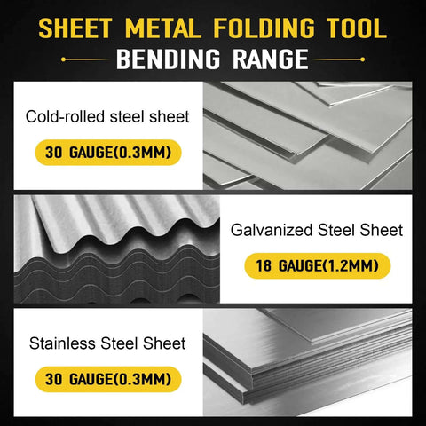Cold-rolled, galvanized, and stainless steel sheets for Beast 12 Inch Sheet Metal Folding Tool HVAC Duct Work Bender.