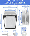 Cooler Hinges And Latch Replacement Kit For Igloo Coolers dimensions with stainless steel hinges, latches, screws, and measurements.