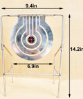 Front view of Quad Ring Rotating Target For Slingshot And Air Gun Practice, Heavy Duty Stainless Steel Gong With Auto Reset