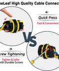 Comparison of quick press and screw tightening for Tool-Free Press-In Outdoor Junction Box Kit with 3 Pin Connectors, IP68 Waterproof.