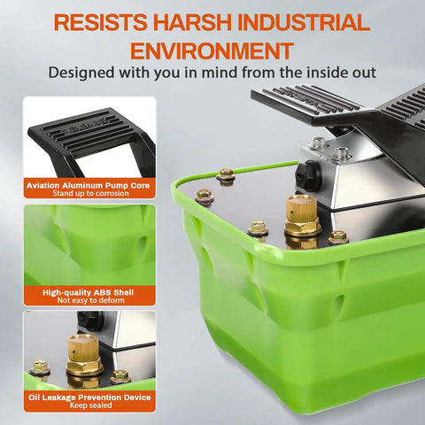 Foot Operated Air Hydraulic Pump 10,000 PSI Heavy-Duty with green ABS shell and aviation aluminum pump core