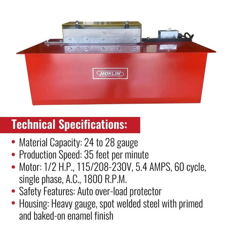Portable Pittsburgh Lockformer Machine for Sheet Metal and HVAC Ductwork, 24 Gauge Capacity, motor and housing view