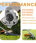 Husqvarna Bevel Gear Head Replacement for 324LX 324LDX 326LS trimmers, durable gear assembly shown in garden setting.