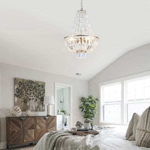 Modern Crystal Chandelier 4 Light Pendant For Dining Room And Living Areas Dope Farmhouse Minimalist Hanging Light Fixture in bedroom