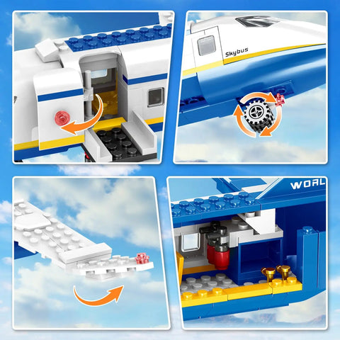 Details of 6 In 1 Airport Passenger Plane Building Set With 510 Pieces For STEM Play Including Baggage Truck Shuttle Bus Boarding Stairs And More A Dope Build Toy For Adults And Kids Ages 6 To 12.