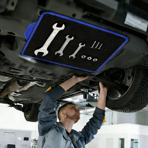 Flexible Magnetic Tool Mat Set With Ergonomic Handles for Bendable Non Slip Organization of tools on car undercarriage