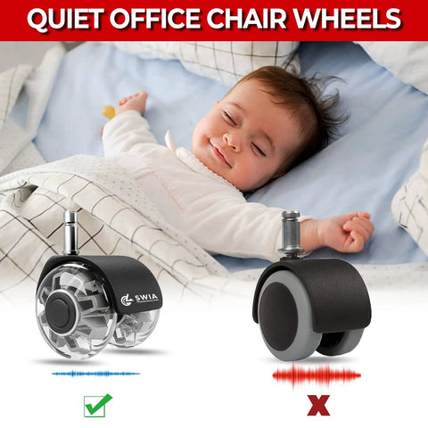 Comparison showing 2 Inch Office Chair Caster Wheels Set Of 5 Heavy Duty Replacement For Home And Office Chairs with quiet baby