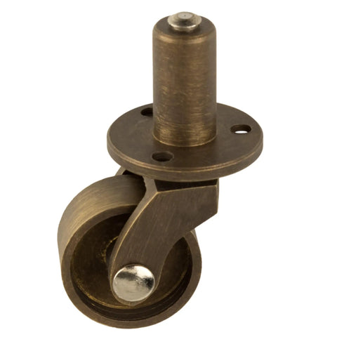 Dead Nuts Reliable Antique Brass Furniture Casters With Slick Gliding Wheels For Dressers Couches And Tables showing a close-up of a round caster wheel.