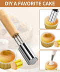 Crisp Flower Tip Cupcake Corer With Heavy Duty Plunger Handle For Carving Perfect Centers In Muffins And Cake Rounds with wooden handle.