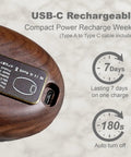 Back of Espresso And Pour Over Coffee Scale With 0.1g Precision, showing walnut wood finish and USB-C charging port details.