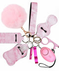 Safety Keychain Set For Women And Kids, 10 Pack Self Defense Keychains in pink, with alarm, whistle, pom poms, and opener