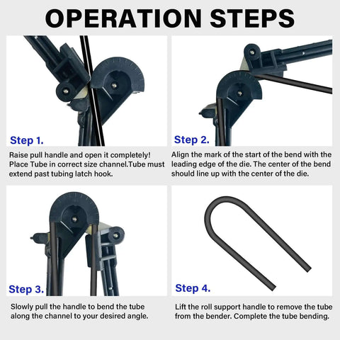 Operation steps for 4 In 1 Tube Bender For Copper Brass Aluminum And Thin Steel Pipes with manual bending guide.