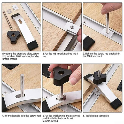 Assembly guide for Heavy Duty M8 T Slot Nut Set For Woodworking 10 Piece Aluminum Alloy T Track Sliders on table