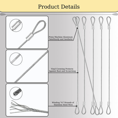 Diagram of Stainless Steel Wire Cable With Loops, 12 Inch Vinyl Coated, 7x7 Strand, showing construction details.