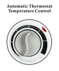 Close-up view of the thermostat dial on Portable 2 Speed Space Heater With Thermostat And Safety Cutoff 750 And 1500 Watt Heat Fan Only And Four Position Switch Off Fan Low High Compact White Heater For Home Office Bedroom.