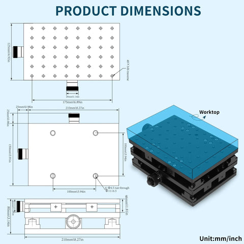 XY Axis Manual Stage With Precision Lead Screw Drive, Topnotch High Precision Sliding Table dimensions and specifications image