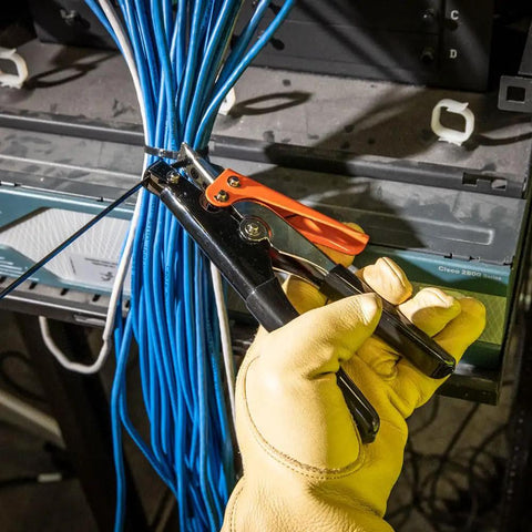 Pro Grade Heavy Duty Cable Tie Tensioning Tool For 120 To 250 Pound Ties Delivers Up To 65 Pound Tension Supports Fifteen Thirty Second Inch Wide Ties Grippy Handle For Easy Secure Fastening On The Job used on cables