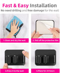 Installation steps for 4 Pack Anti Slip Broom Holder Wall Mount Set With Gripper And Hook Space Saving Stainless Steel Black Damage Free No Drill Easy Organizer For Brooms Mops Rakes And Garden Tools.