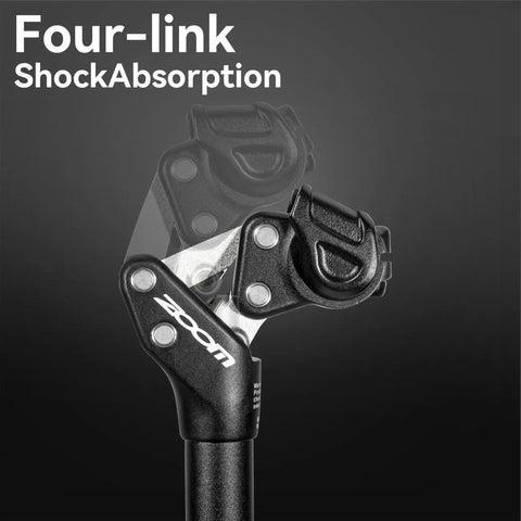 Suspension Seatpost For Mountain Bikes And Ebikes Shock Absorbing Seat Post With Spring Action showing four-link mechanism.
