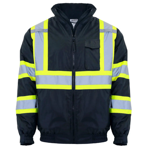 High Visibility Reflective Bomber Jacket With X-Back Design Waterproof Insulated Workwear Durable ANSI ISEA 107 Class 3 Type R CSA Z96 15