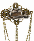 Epic Unisex Steampunk Hair Clip With Spinning Gears And Creepy Devil Eye Brooch For Halloween Costumes Or Gothic Daily Style Antique Gold Metal Alloy Jewelry Accessory featuring intricate gear design.