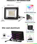 Outdoor Plug In Flood Light 50W Dusk To Dawn With IP66 Waterproof 2200lm Daylight White 6000K UL Listed details