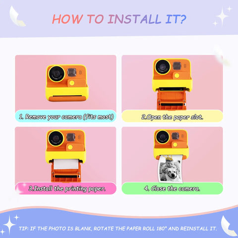 20 Rolls Instant Print Kids Camera Paper For HD Photo Prints, Premium Thermal Paper Refill With Bold Colors And Glossy Finish, Durable, High Quality Paper Your Kids Will Dig For Their Mini Cameras, camera paper install guide