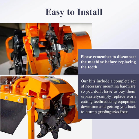 Nine Carbide High Speed Cutting Teeth Set For Stump Grinders With Hardware Three Left Three Right Three Straight Cast Holder Dual Bolt Pro Grade Carbide Plates And Hex Anti Rotation Pockets Compatible With OPG777 Models installed on grinder