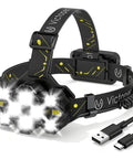 Rechargeable 10 LED Headlamp With 8 And 2 Modes, Red Light Option, Waterproof Headlamp with USB Cable