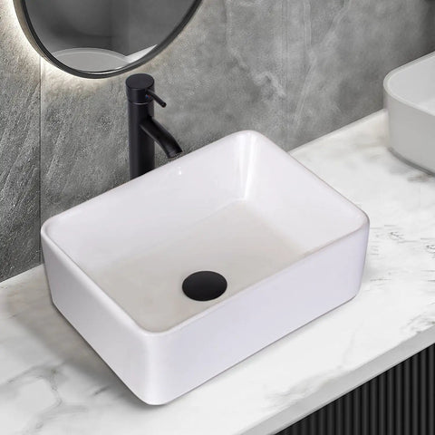 Totally Sleek Ceramic Vessel Sink For Bathrooms Rectangular Above Counter Bowl 16 X 12 Inches White Porcelain