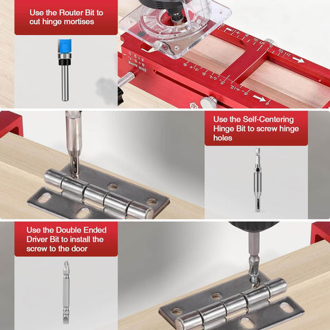 Pro Grade Door Hinge Template Kit For Router, Adjustable Mortise Jig used with router and bits for 2.5 to 5 inch hinges installation