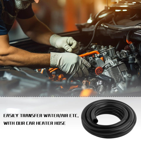 Coiled black silicone heater hose for automotive coolant systems, 5/8 inch ID; shown in engine bay beside components.