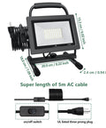 Beast 30W LED Work Light With 3000 Lumens And 6500K Daylight showing dimensions and 16ft AC cord.