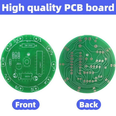 Front and back of Two Pack Soldering Practice Kit With CD4017 And NE555 Chips for Lucky Wheel LED Light Projects board
