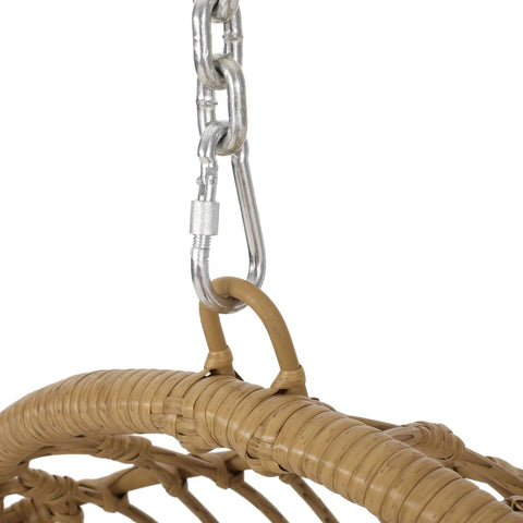 Close-up of the hanging chain on the Mariah Wicker Hanging Chair With Cushion For Indoor Outdoor Chill Lounger.