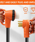50 Amp RV Power Cord 15 Ft 14-50P To SS2-50R Heavy Duty Generator Extension Cable For Campground Hookups 6/3 And 8/1 Gauge STW Copper With PVC Jacket Weather Resistant, orange plug ends