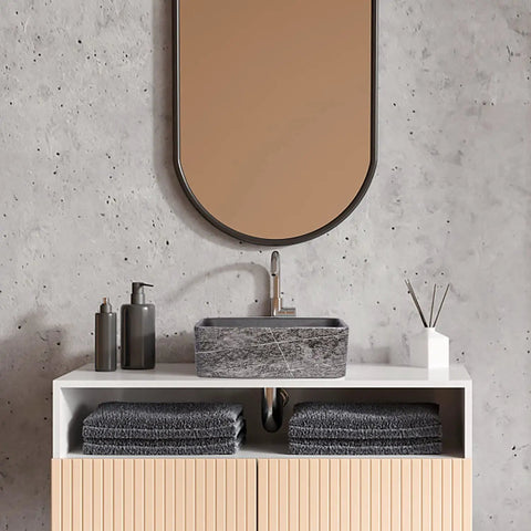 Rectangular Ceramic Vessel Sink For Bathroom Above Counter Dope Slate Gray 16 By 12 Inches Porcelain Basin, modern bathroom setup