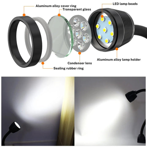 Led Magnetic Work Light With Flexible Gooseneck And 12T Magnetic Base, IP65 Waterproof 1400 Lumens For Lathe Milling Drill Press, Industrial Shop Lighting, Pro Grade Tough As Nails Hands Free